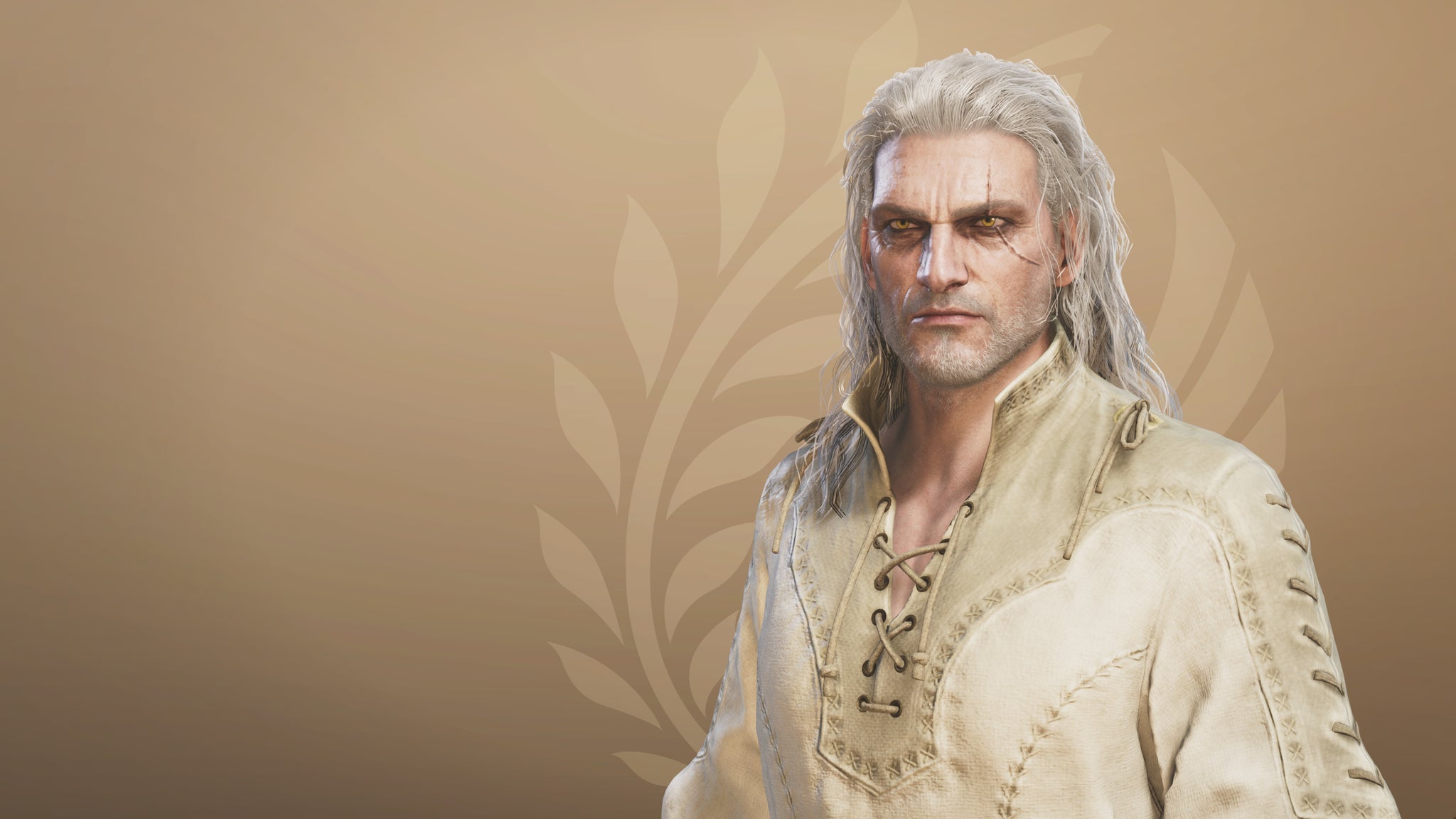 A close-up of the player hunter in the Monster Hunter Wilds character creation screen, having used a character design code to look like Geralt. - 4