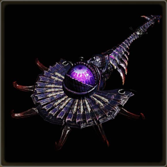 A close-up of a weapon in Monster Hunter Wilds against a black background.