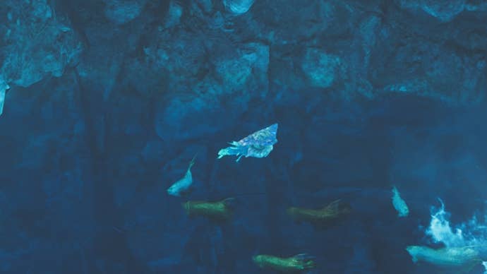 monster hunter wilds grand escunite swimming in scarlet forest underground lake