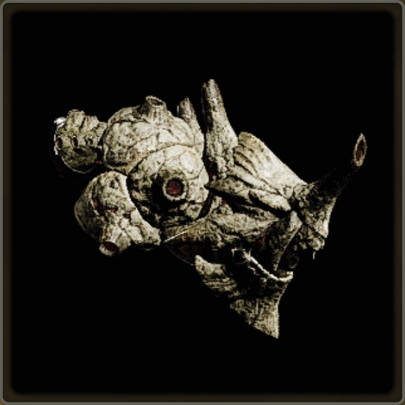 A close-up of a weapon in Monster Hunter Wilds against a black background.