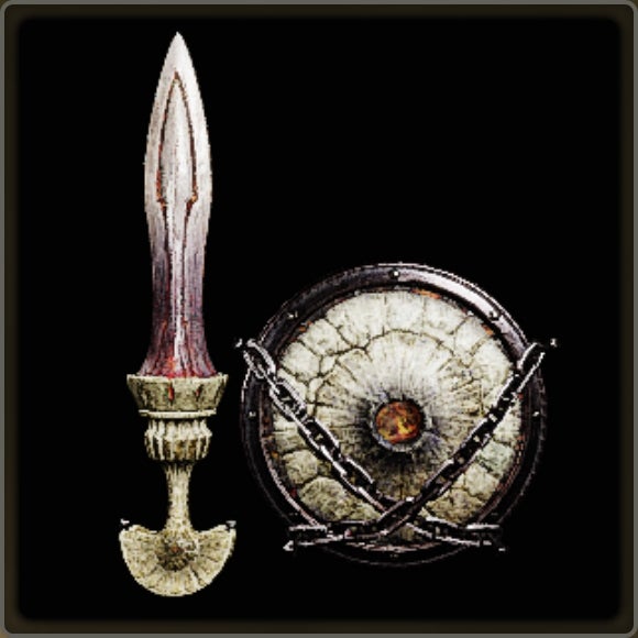 A close-up of a weapon in Monster Hunter Wilds against a black background.