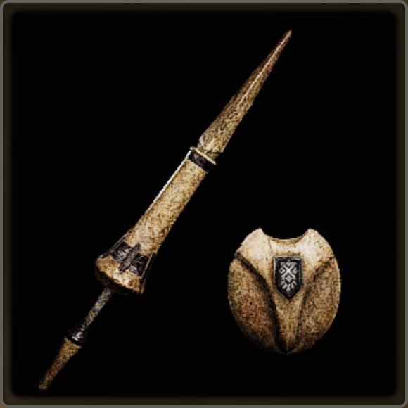 A close-up of a weapon in Monster Hunter Wilds against a black background.