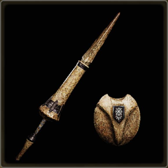 A close-up of a weapon in Monster Hunter Wilds against a black background.