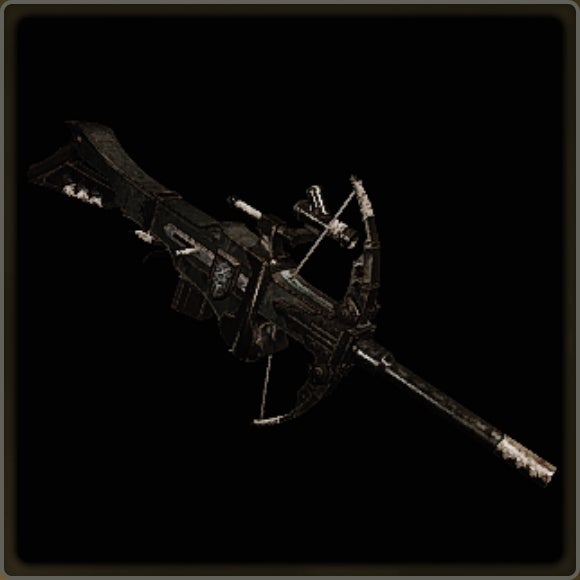 A close-up of a weapon in Monster Hunter Wilds against a black background.