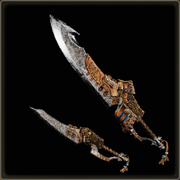 A close-up of a weapon in Monster Hunter Wilds against a black background. - 4