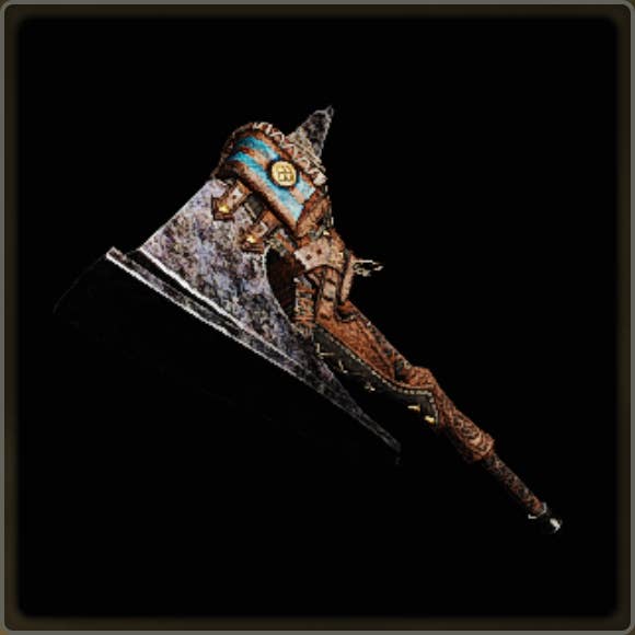 A close-up of a weapon in Monster Hunter Wilds against a black background.