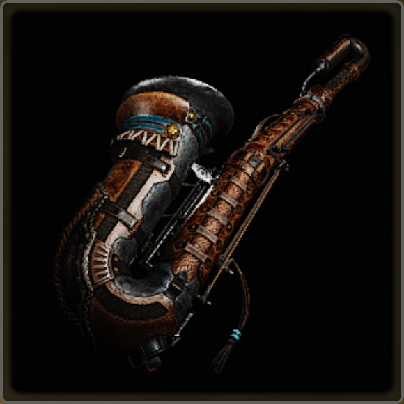 A close-up of a weapon in Monster Hunter Wilds against a black background. - 4