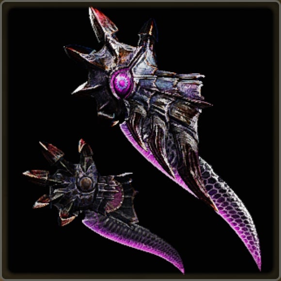 A close-up of a weapon in Monster Hunter Wilds against a black background. - 7