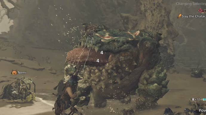 monster hunter wilds hunter getting caught by chatacabra tongue