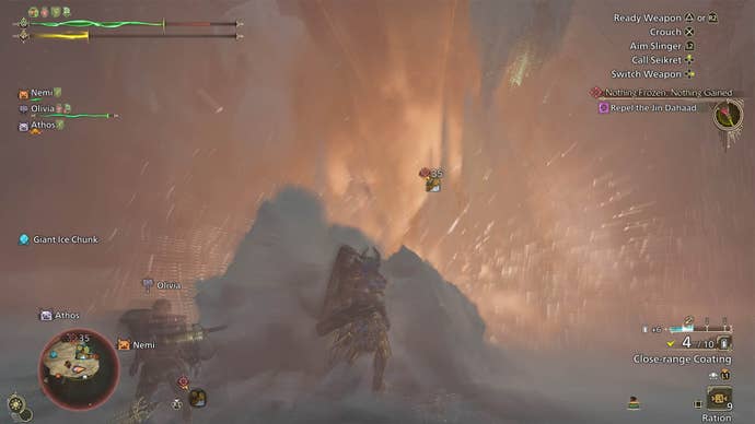 monster hunter wilds hunter in cover from jin dahaad aoe attack