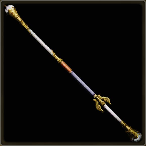 A close-up of a weapon in Monster Hunter Wilds against a black background.