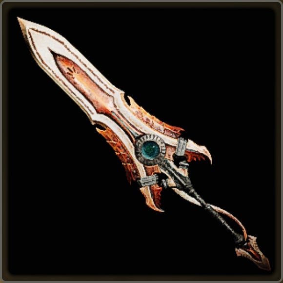 A close-up of a weapon in Monster Hunter Wilds against a black background.