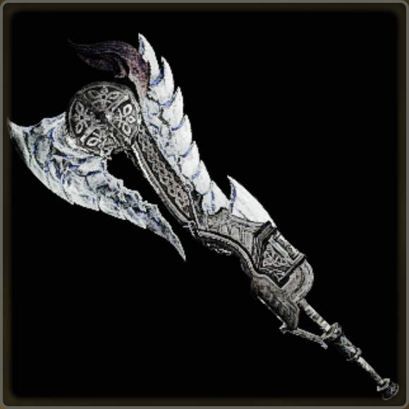 A close-up of a weapon in Monster Hunter Wilds against a black background.