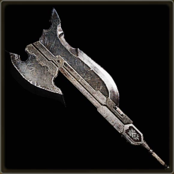 A close-up of a weapon in Monster Hunter Wilds against a black background.