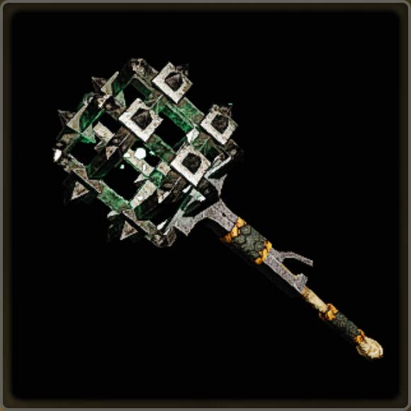 A close-up of a weapon in Monster Hunter Wilds against a black background.