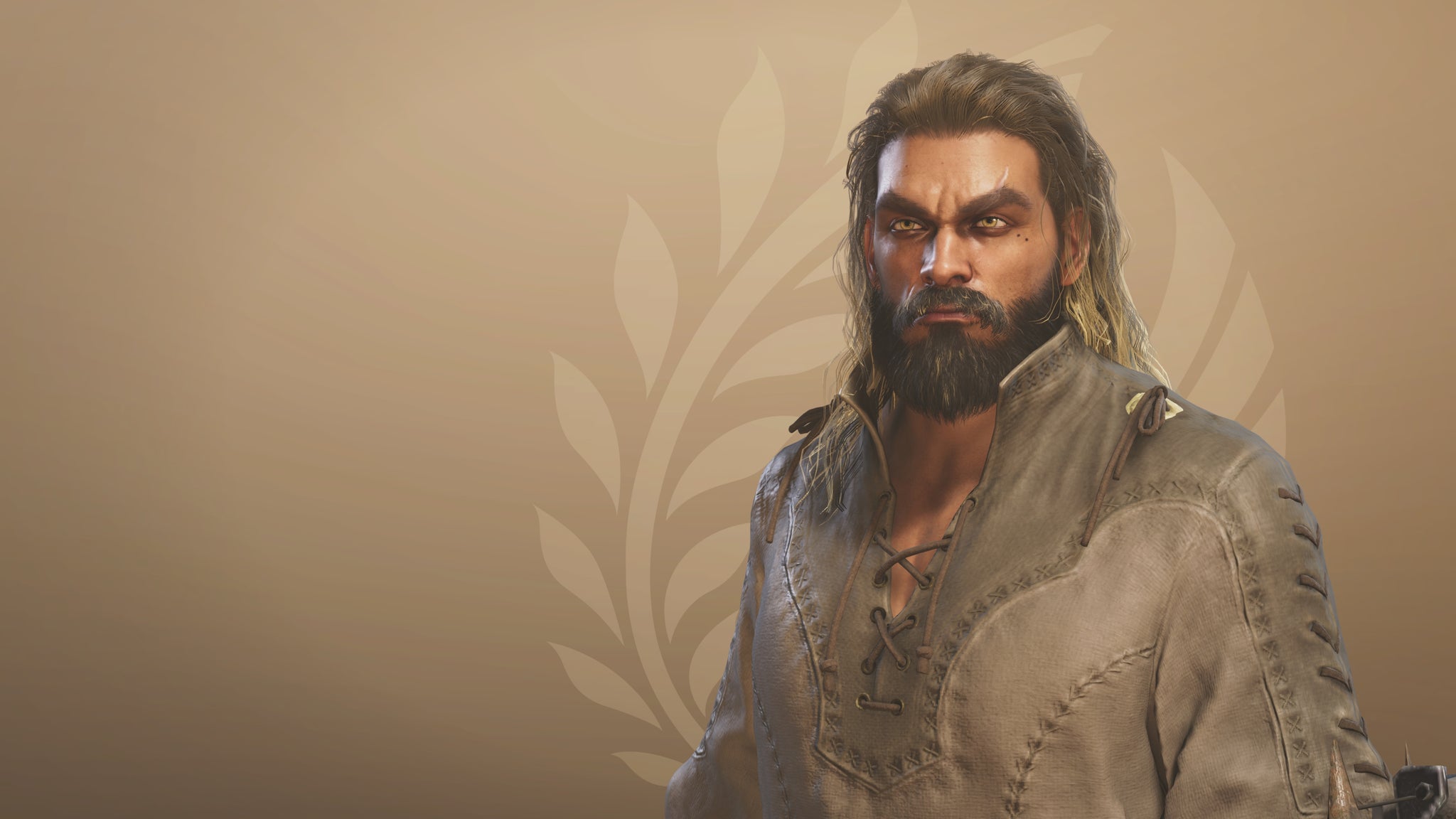 A close-up of the player hunter in the Monster Hunter Wilds character creation screen, having used a character design code to look like Jason Momoa. - 16