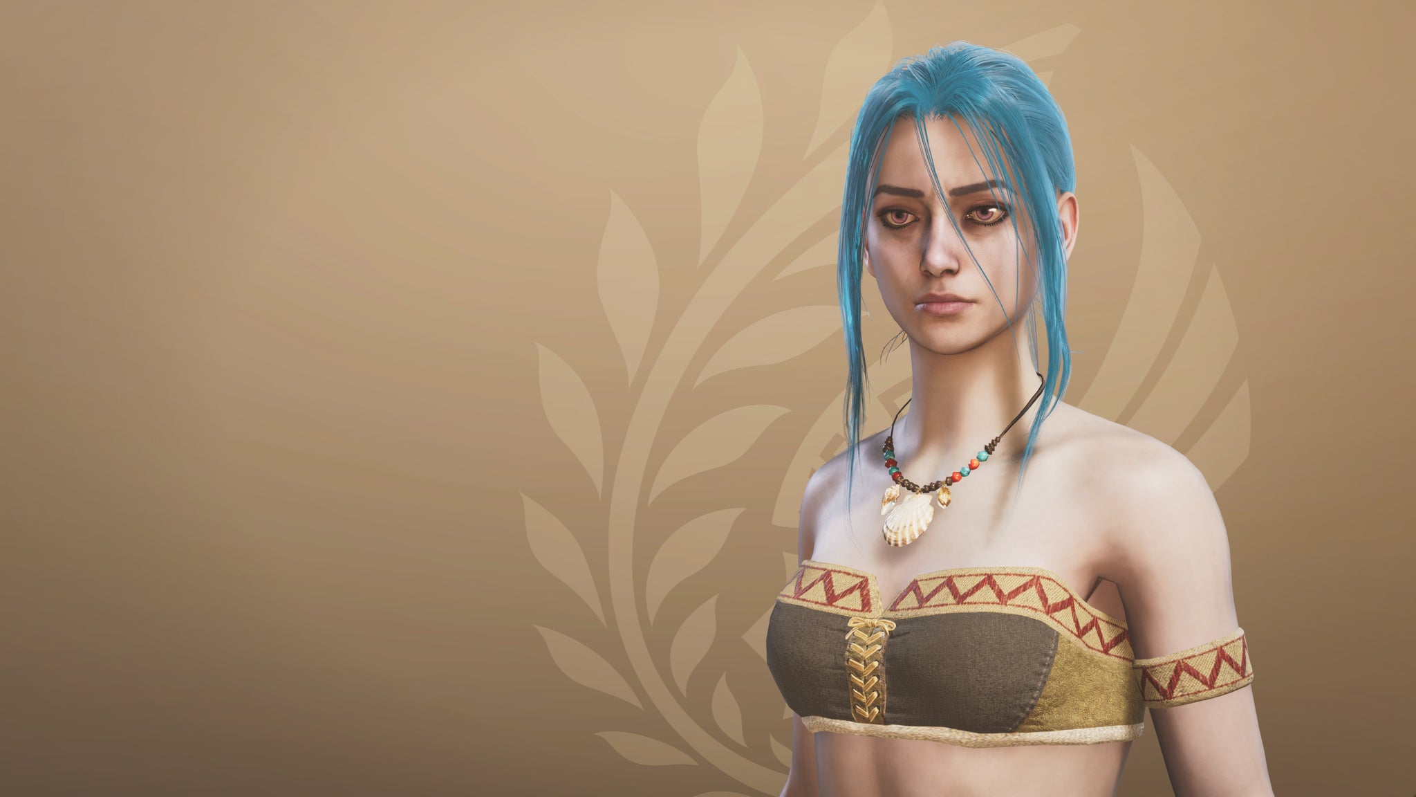 A close-up of the player hunter in the Monster Hunter Wilds character creation screen, having used a character design code to look like Jinx. - 22