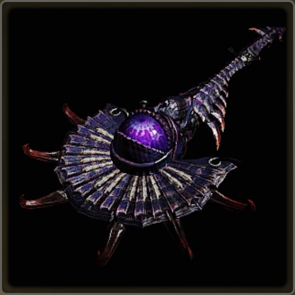 A close-up of a weapon in Monster Hunter Wilds against a black background.