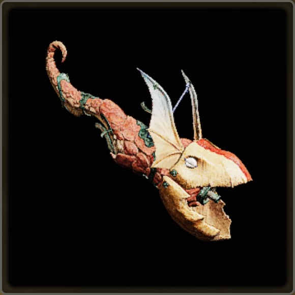 A close-up of a weapon in Monster Hunter Wilds against a black background.