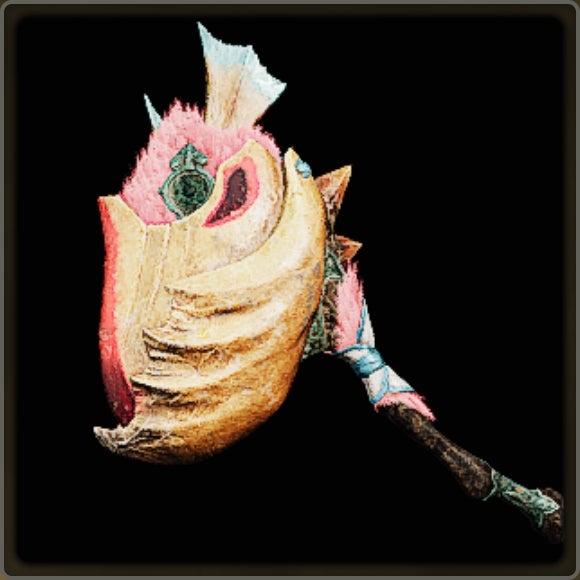 A close-up of a weapon in Monster Hunter Wilds against a black background. - 18