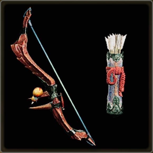 A close-up of a weapon in Monster Hunter Wilds against a black background. - 19