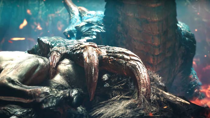 Monster Hunter Wilds trailer tease showing what appears to be water leviathan Lagiacrus.
