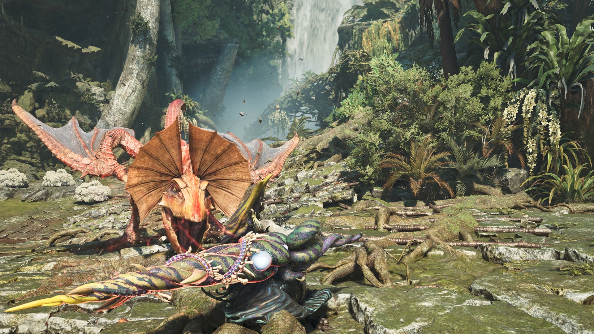 A hunter fighting a Yian-Kut-Ku with a Lance in Monster Hunter Wilds. - 4