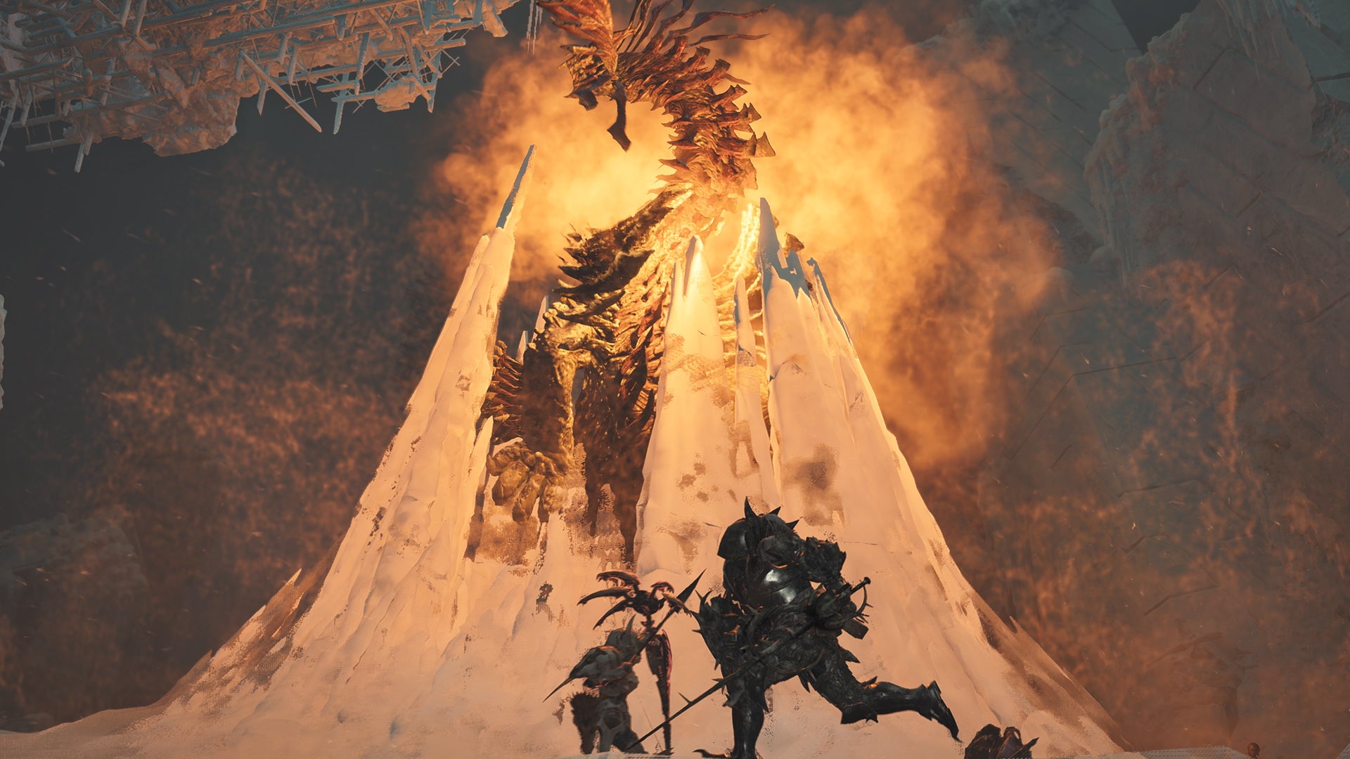 A hunter running towards a Jin Dahaad in Monster Hunter Wilds. - 3