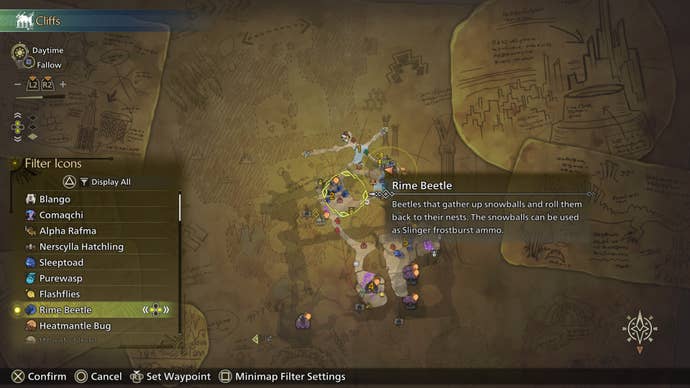 monster hunter wilds map filter for rime beetle in iceshard cliffs