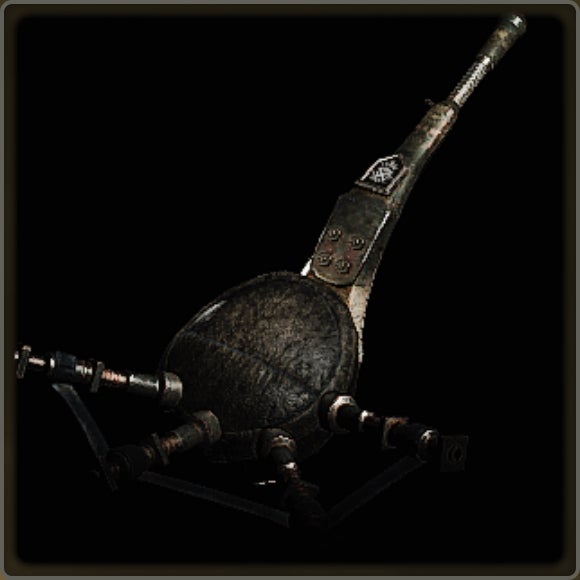 A close-up of a weapon in Monster Hunter Wilds against a black background.