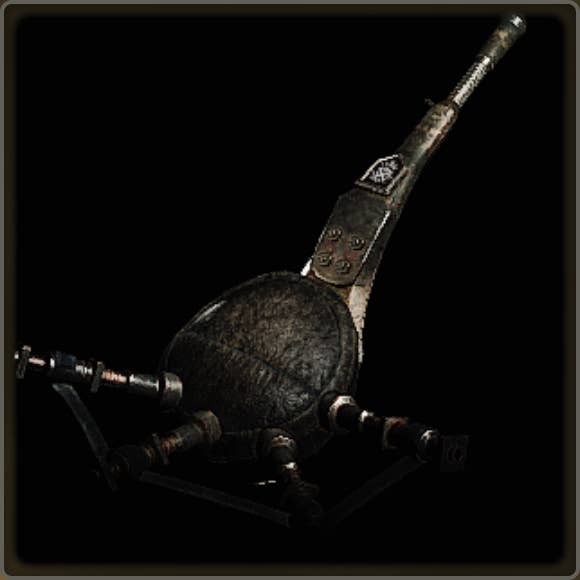 A close-up of a weapon in Monster Hunter Wilds against a black background.
