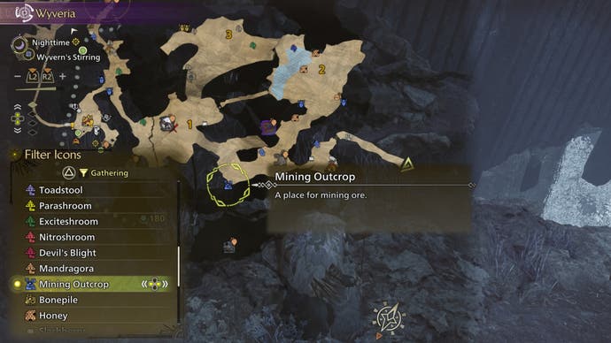 monster hunter wilds mining outcrop filter wyveria map