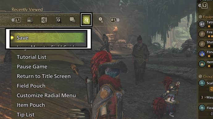monster hunter wilds pause menu recently viewed save option