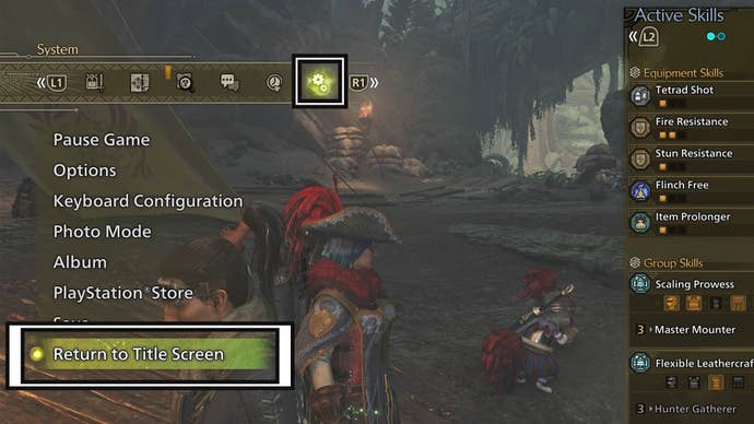 monster hunter wilds pause menu return to title screen option
