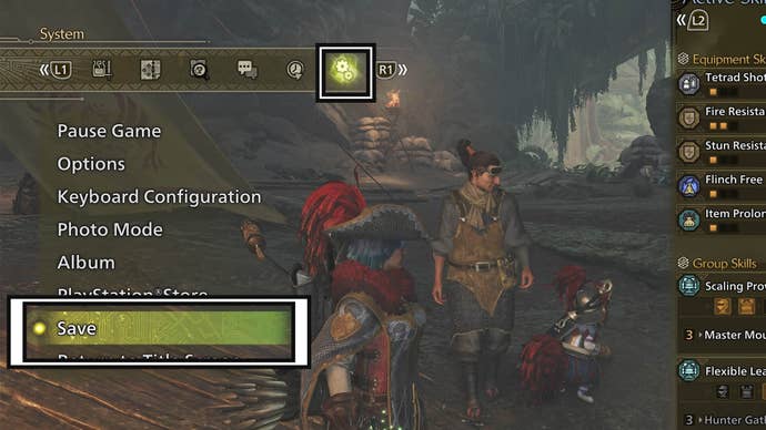 monster hunter wilds pause menu system tab save option