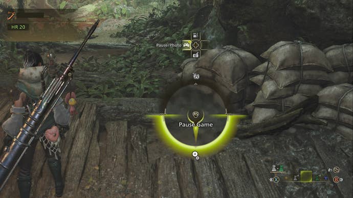 A screenshot of the Radial Menu in Monster Hunter Wilds, with the Pause option highlighted.