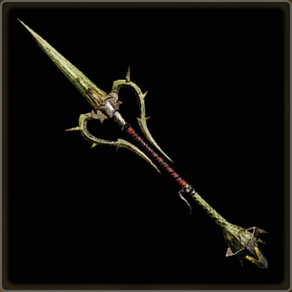 A close-up of a weapon in Monster Hunter Wilds against a black background. - 20