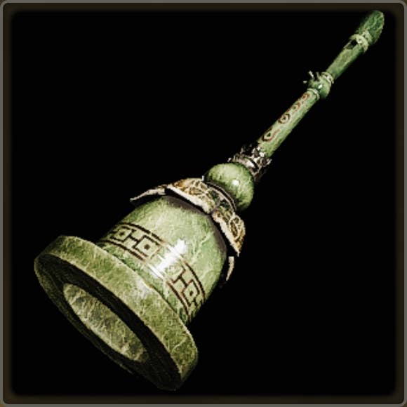 A close-up of a weapon in Monster Hunter Wilds against a black background.