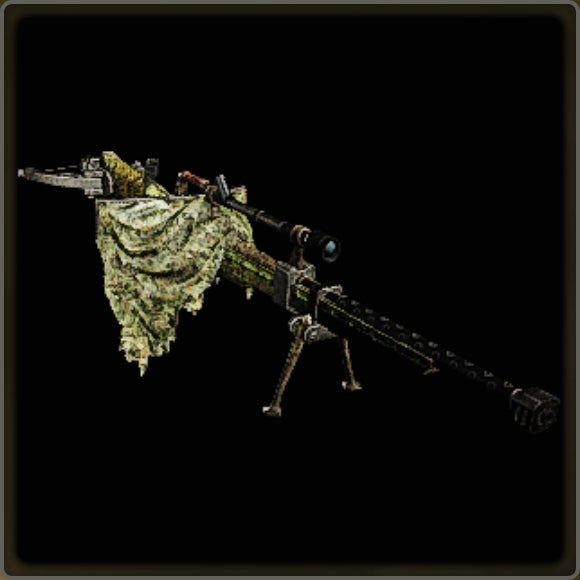 A close-up of a weapon in Monster Hunter Wilds against a black background.