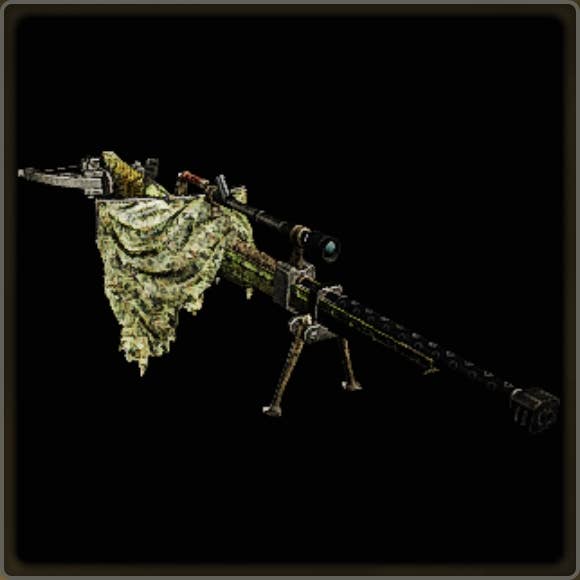 A close-up of a weapon in Monster Hunter Wilds against a black background.