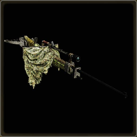 A close-up of a weapon in Monster Hunter Wilds against a black background.