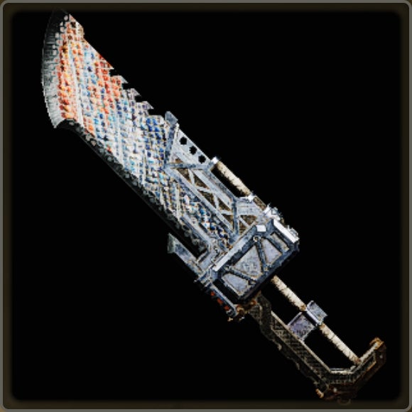 A close-up of a weapon in Monster Hunter Wilds against a black background. - 8