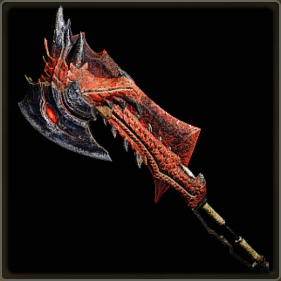 A close-up of a weapon in Monster Hunter Wilds against a black background.