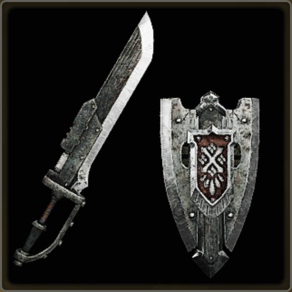 A close-up of a weapon in Monster Hunter Wilds against a black background.