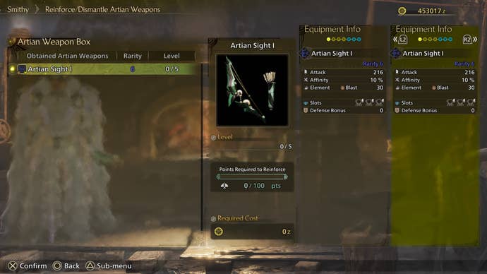 monster hunter wilds reinforce artian weapons menu
