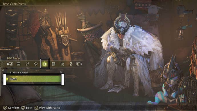 monster hunter wilds rest option in bbq tent menu