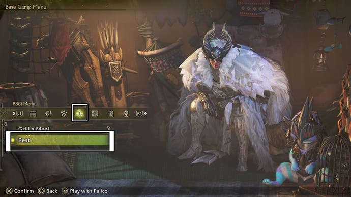 monster hunter wilds rest option in bbq tent menu