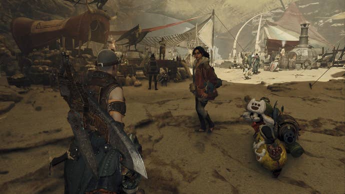 The player is welcomed to the sandy village at the opening of the game.