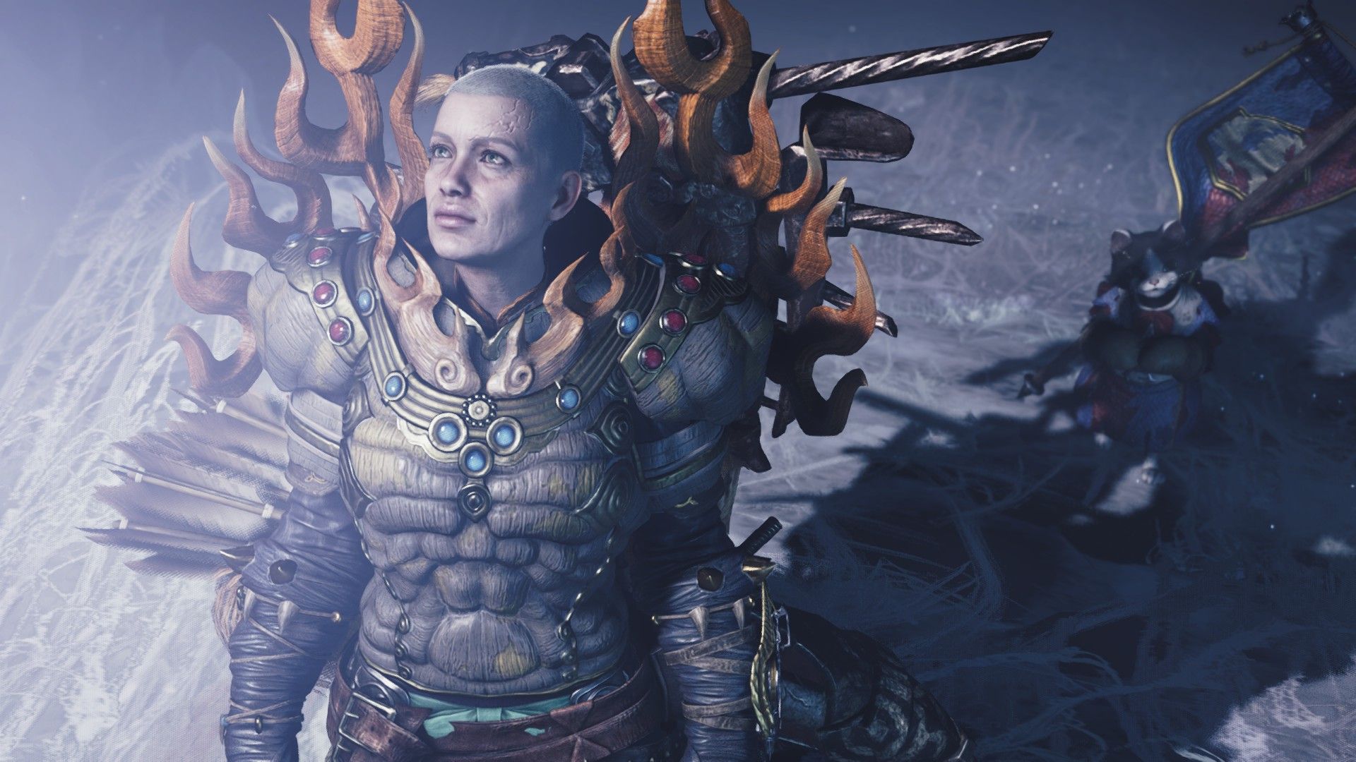 The player looks up into the glowing blue light of a threat with composure. - 9