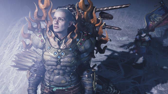 The player looks up into the glowing blue light of a threat with composure.